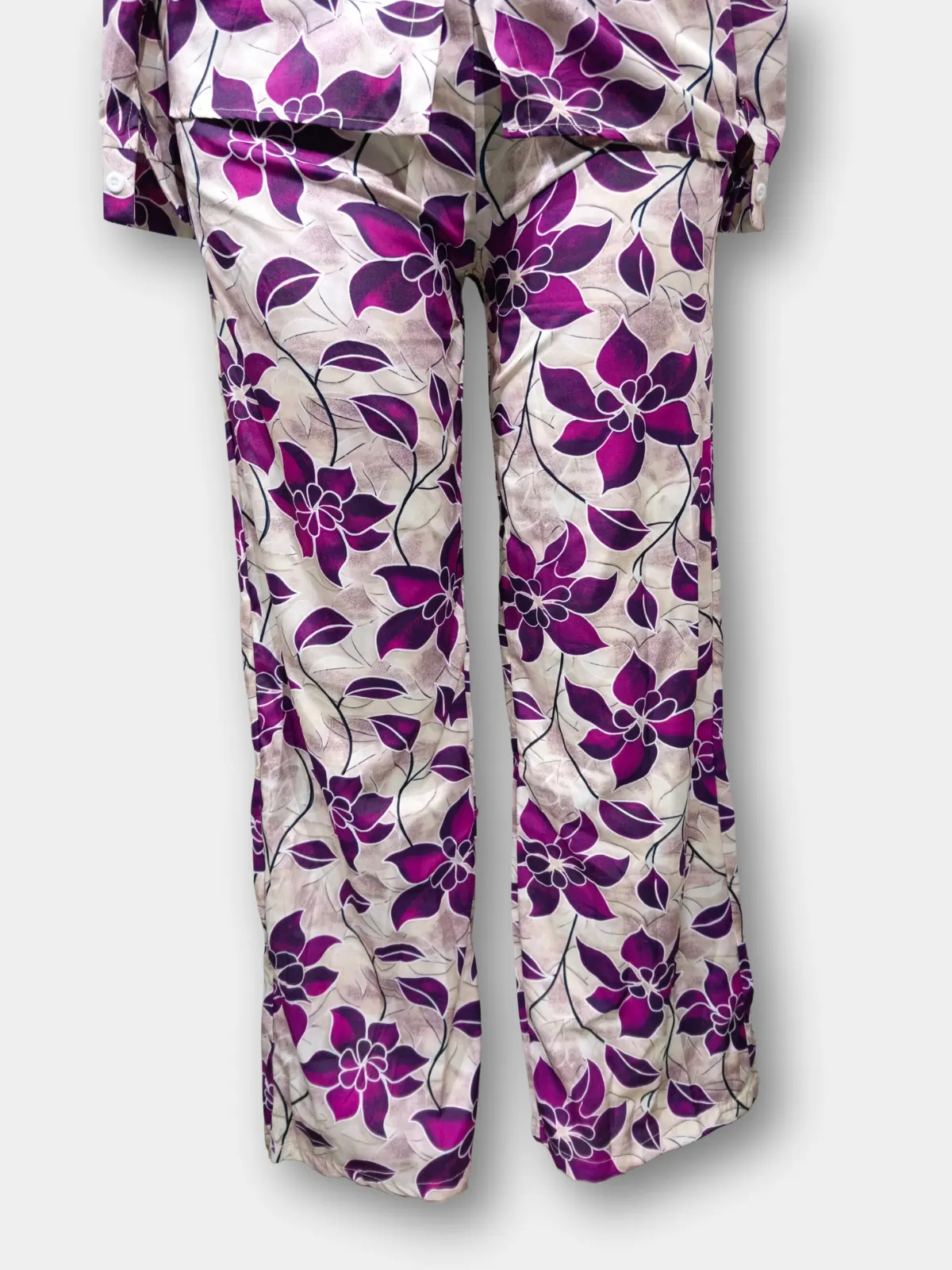 Purple Floral Pajamas - Silk-Cotton sets available at theGirlyZone Kampala